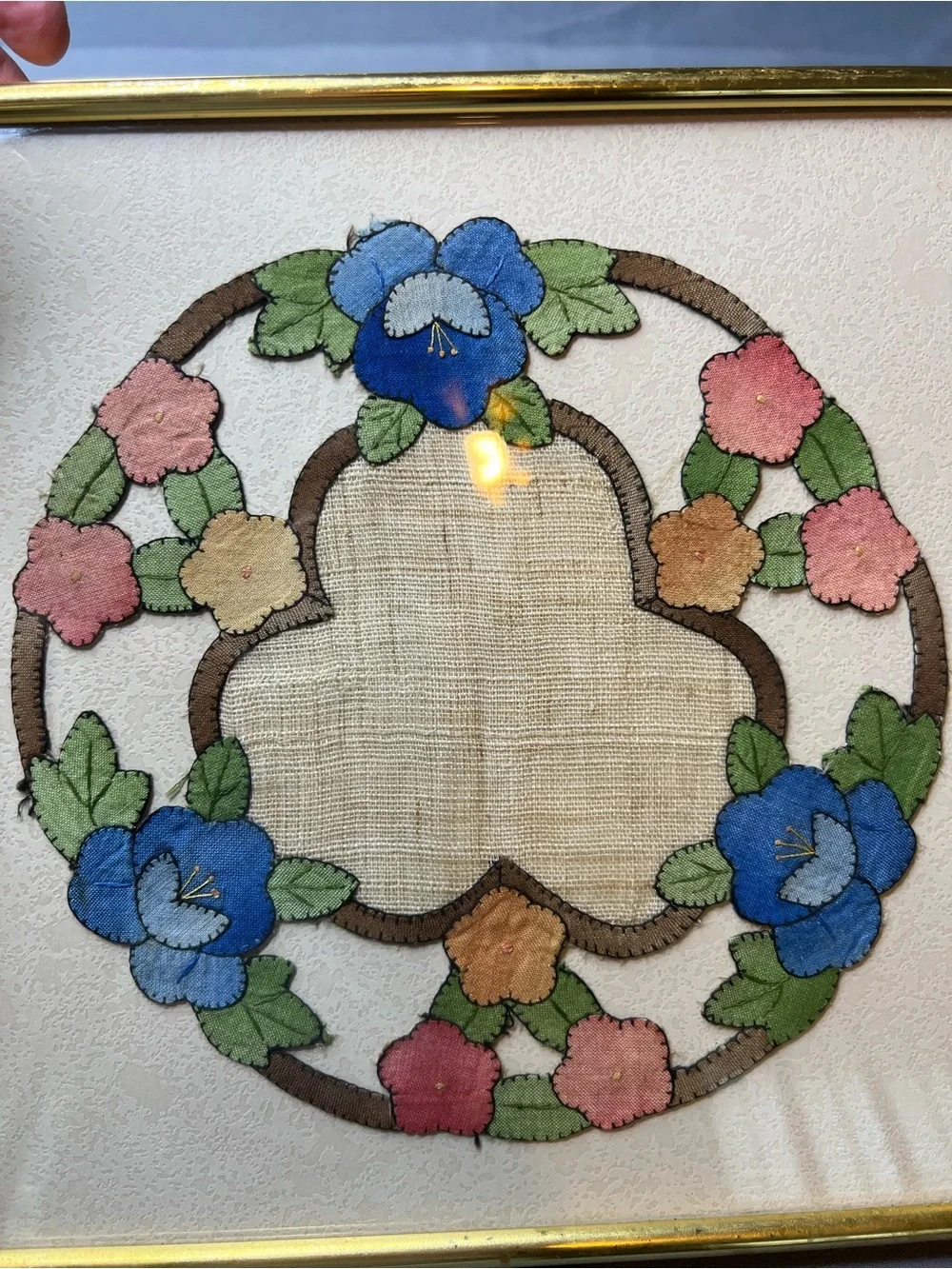 Vintage Handmade Portuguese Floral Doily Wall Art | Framed Textile, Cottagecore